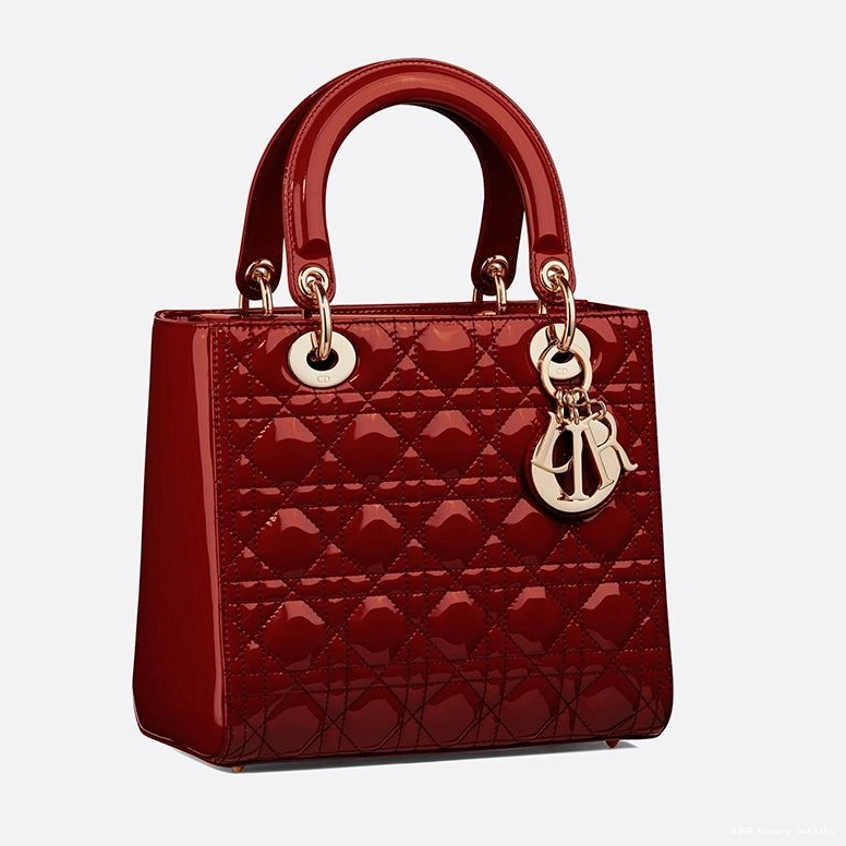 Cheap Patent Red Gold Lady Calfskin Dior Medium Bag Cannage 0718 Luxury